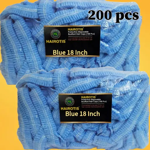 Hairotis Disposable Blue Hair Cap 200pcs (Pack of 2) 